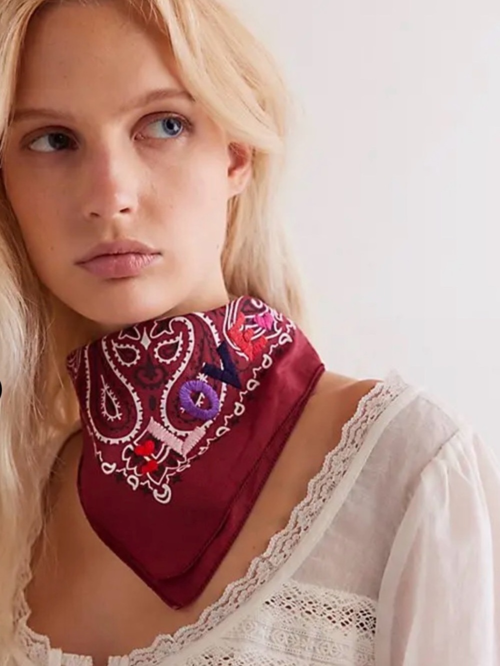 New! Free People Call it by Your Name “LOVE” Embroidered Bandana $119 MSRP
